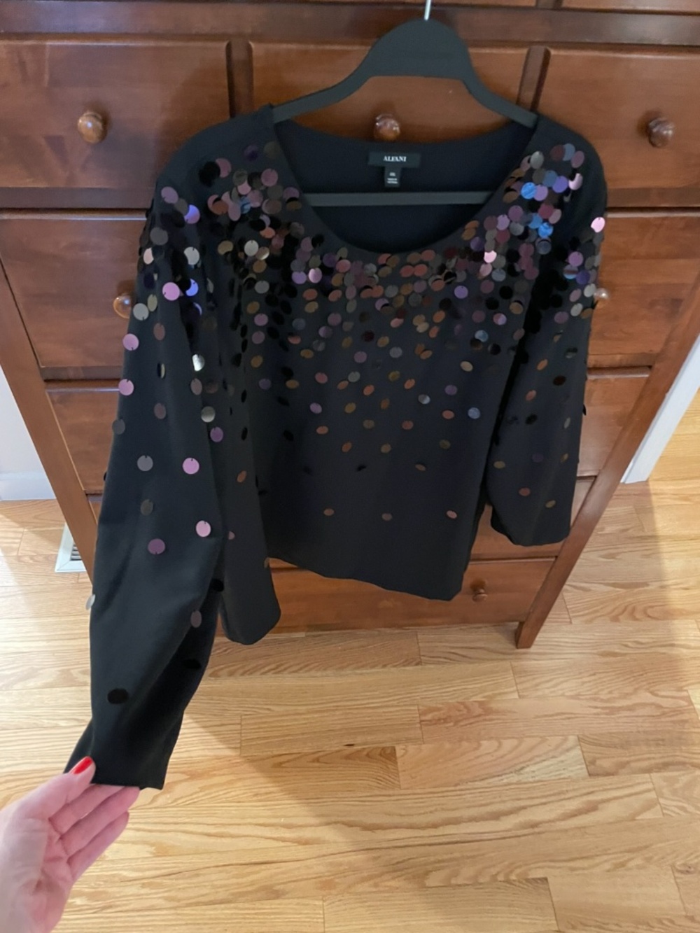 Alfani, top, black with large sequins